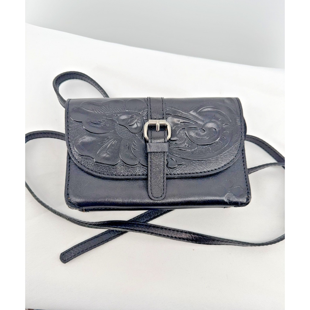 Patricia Nash Tooled Leather Crossbody Wallet Purse Black Floral Western - Picture 5 of 8